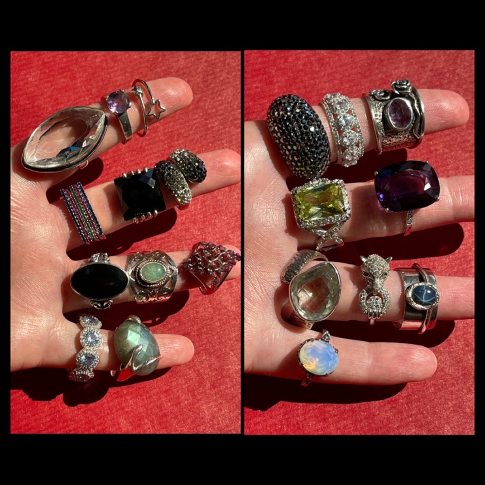 Lot of 925 sterling silver mixed rings(only 6$ per ring!) ,20 ct,size 5.5 to 7.5